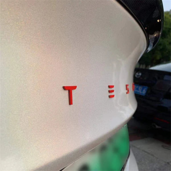 Emblex Tesla Style Gloss Red Rear Badge T-E-S-L-A Lettering for Tesla Model S 3 X Y