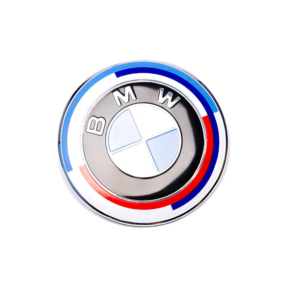 Emblex BMW 50th Anniversary Style Front Badge Emblem for BMW E-Series 1M E82 M3 E90 E92 M5 E60 M6 E63 & 1 3 5 6 7 Series E88 E91 E61 E64 E65 - MODE Auto Concepts