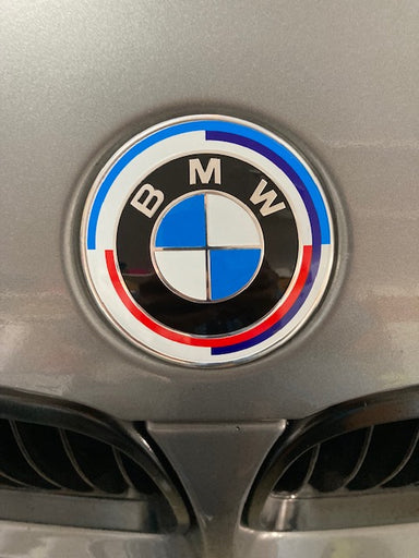 Exon BMW 50th Anniversary Style Front Badge Emblem for BMW E & F-Series M2 F87 M3 F80 M4 F82 M5 F10 M6 F12 F13 & 1 2 3 4 5 6 Series F20 F22 F30 F32 - MODE Auto Concepts
