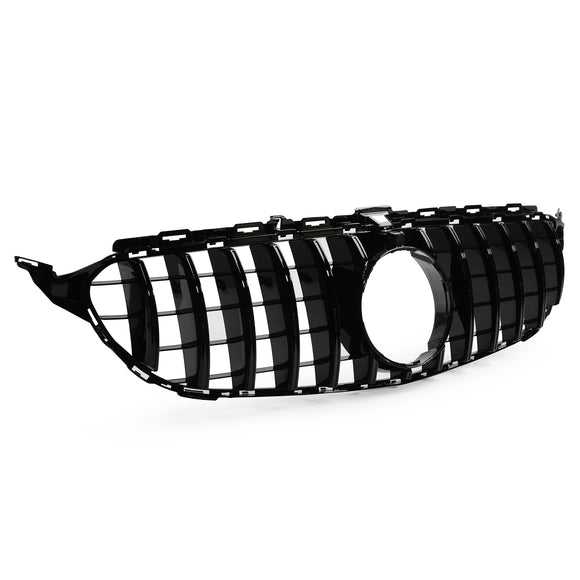 Exon Gloss Black w. Chrome Strip Panamericana GT Style Grille for Mercedes Benz C-Class & C43 AMG (W205) (15-21) - MODE Auto Concepts