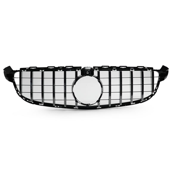 Exon Gloss Black w. Chrome Strip Panamericana GT Style Grille for Mercedes Benz C63/C63s AMG W205 (15-21) - MODE Auto Concepts