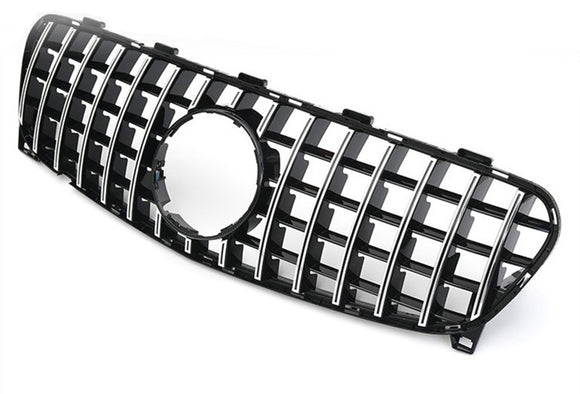 Exon Gloss Black w. Chrome Strip Panamericana GT Style Grille for Mercedes Benz GLA-Class & GLA45 AMG X156 Facelift (17-19) - MODE Auto Concepts