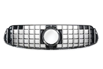 Exon Gloss Black w. Chrome Strip Panamericana GT Style Grille for Mercedes Benz GLC-Class & GLC43 GLC63 AMG X253 C253 Facelift (20-22) - MODE Auto Concepts