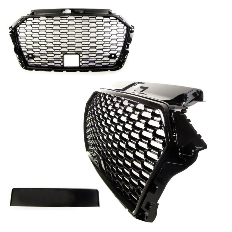 Exon RS3 Stealth Style Black Honeycomb Grille w/o Rings for Audi A3/S3 (8V) FL (Facelift) 2017-2020 - MODE Auto Concepts
