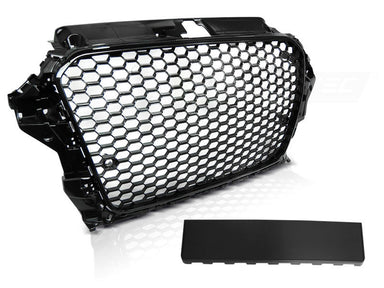 Exon RS3 Stealth Style Black Honeycomb Grille w/o Rings for Audi A3/S3 (8V) PFL 2014-2016 - MODE Auto Concepts