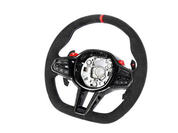 Genuine BMW M Performance Gloss Carbon Fibre w. Red 12'O'Clock Marker LCI CS Steering Wheel for BMW M2 G87 M3 G80 G81 M4 G82 G83 - Retrofit Kit