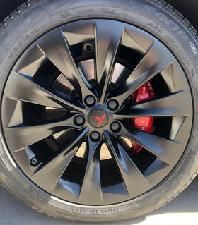 Emblex Tesla Style Black and Red Wheel Centre Caps Hammer Emblem for Tesla Model S 3 X Y - MODE Auto Concepts