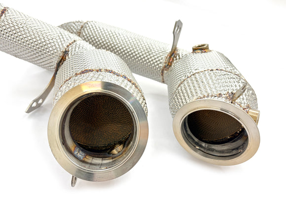MODE Design 200cpsi Catted Downpipes w. Heatshield for S63 BMW M5 F10 M6 F06 F11 F12
