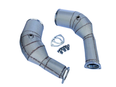 MODE Design 200cpsi Catted Downpipes w. Heat Shield for Audi S6 RS6 S7 RS7 C8 5G - MODE Auto Concepts