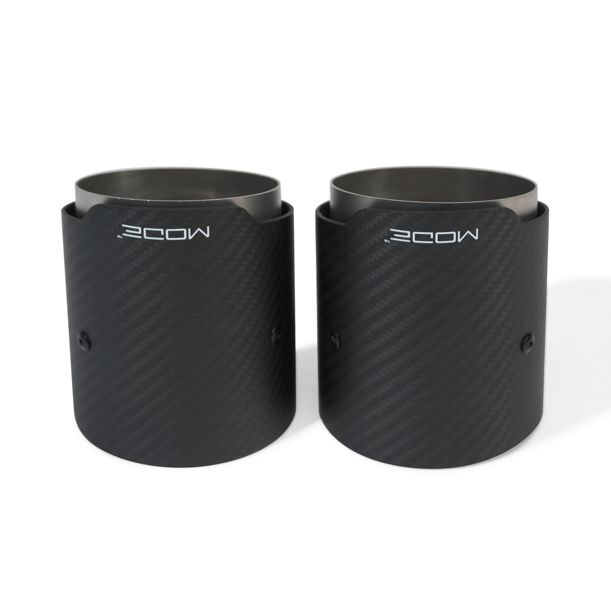 MODE Design 3.75" (95mm) Carbon Angle Cut Clamp-On Exhaust Tips for BMW 535i F10 F11 640i F06 F12 F13 320i 330i 330e G20 G21 inc. xDrive & Diesel - MODE Auto Concepts
