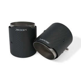 MODE Design 3.75" (95mm) Carbon Angle Cut Clamp-On Exhaust Tips for BMW 535i F10 F11 640i F06 F12 F13 320i 330i 330e G20 G21 inc. xDrive & Diesel - MODE Auto Concepts