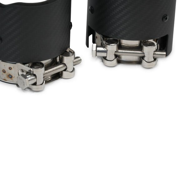 MODE Design 3.75" (95mm) Carbon Angle Cut Clamp-On Exhaust Tips for BMW 535i F10 F11 640i F06 F12 F13 320i 330i 330e G20 G21 inc. xDrive & Diesel - MODE Auto Concepts