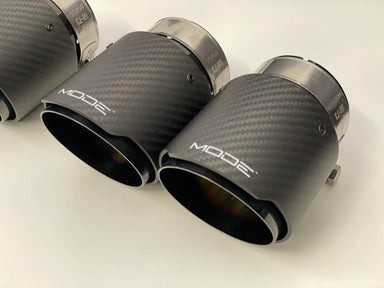 MODE Design 3.75" (95mm) Carbon Angle Cut Clamp-On Exhaust Tips for BMW M3 F80 M4 F82 & M2 Competition F87 - MODE Auto Concepts