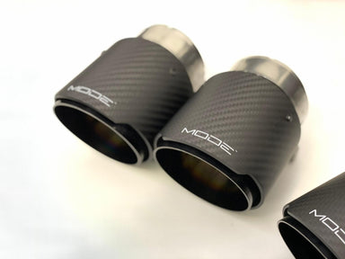MODE Design 3.75" (95mm) Carbon Angle Cut Clamp-On Exhaust Tips for BMW M3 F80 M4 F82 & M2 Competition F87 - MODE Auto Concepts