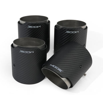 MODE Design 3.75" (95mm) Carbon Angle Cut Clamp-On Exhaust Tips for BMW M3 F80 M4 F82 & M2 Competition F87 M5 F10 M6 F06 F12 F13 - MODE Auto Concepts