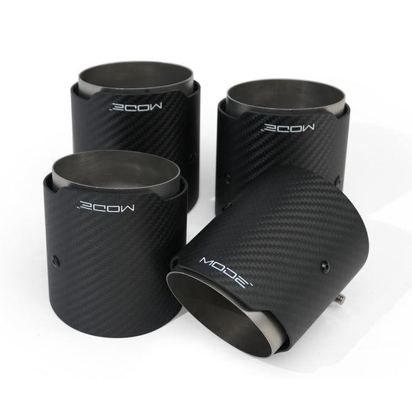 MODE Design 3.75" (95mm) Carbon Angle Cut Clamp-On Exhaust Tips for BMW M3 F80 M4 F82 & M2 Competition F87 M5 F10 M6 F06 F12 F13 - MODE Auto Concepts
