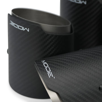 MODE Design 3.75" (95mm) Carbon Angle Cut Clamp-On Exhaust Tips for BMW M3 F80 M4 F82 & M2 Competition F87 M5 F10 M6 F06 F12 F13 - MODE Auto Concepts