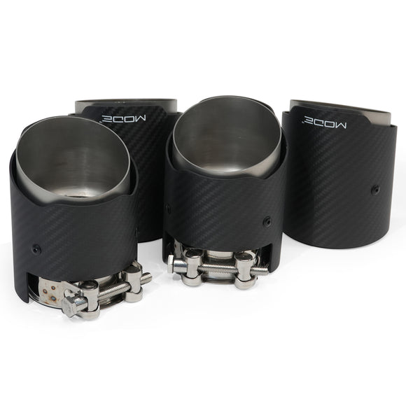 MODE Design 3.75" (95mm) Carbon Angle Cut Clamp-On Exhaust Tips for BMW M3 F80 M4 F82 & M2 Competition F87 M5 F10 M6 F06 F12 F13 - MODE Auto Concepts