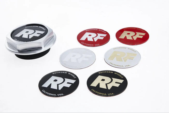 Inserto de tapa central hexagonal rotiforme w. Logotipo de RF (logotipo rojo con dorado) 
