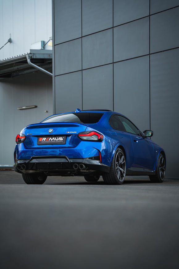 REMUS Performance Exhaust System RACING Cat-back-system L/R quad: Sport exhaust centered for BMW M240i(x) Coupe, NO (EC-) approval - MODE Auto Concepts
