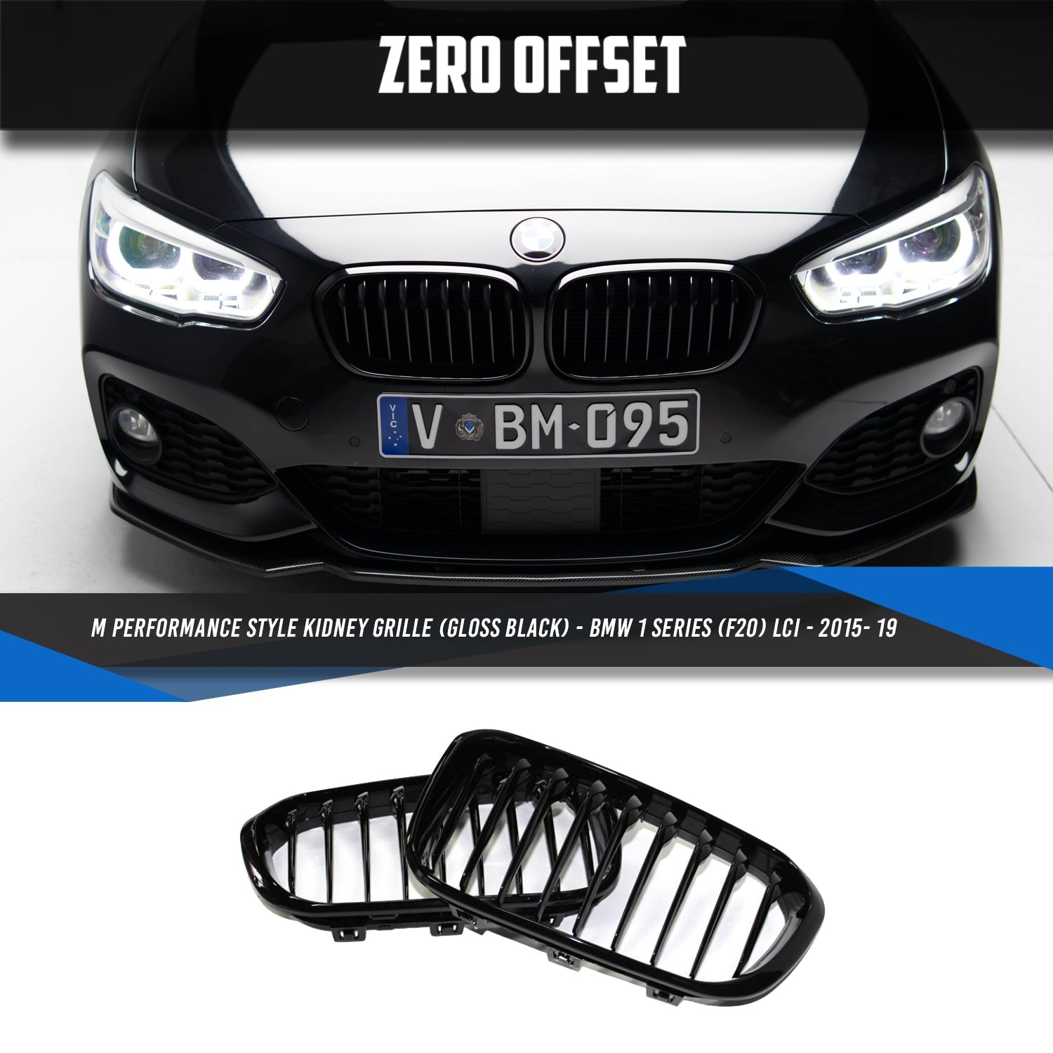 Zero Offset M Performance Style Gloss Black Grill (Single Slat) For BMW 1  Series F20 15-19