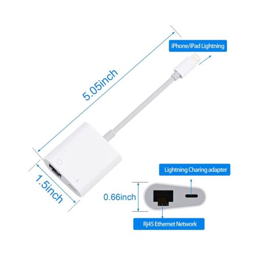 Lightning to Ethernet Adapter - RJ45 ENET LAN Network Adapter - Plug & Play with Charge Port - Supports 100Mbps - iPhone & iPad iOS 10.3.3 to iOS 14.8.1 - MODE Auto Concepts