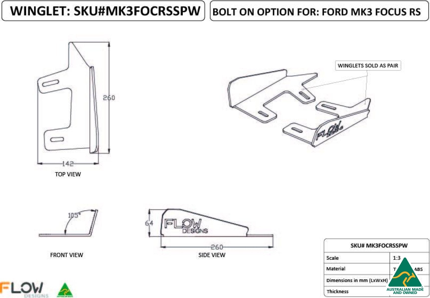 260mm Rear Spat Winglets MK3FOCRSSPW - MODE Auto Concepts