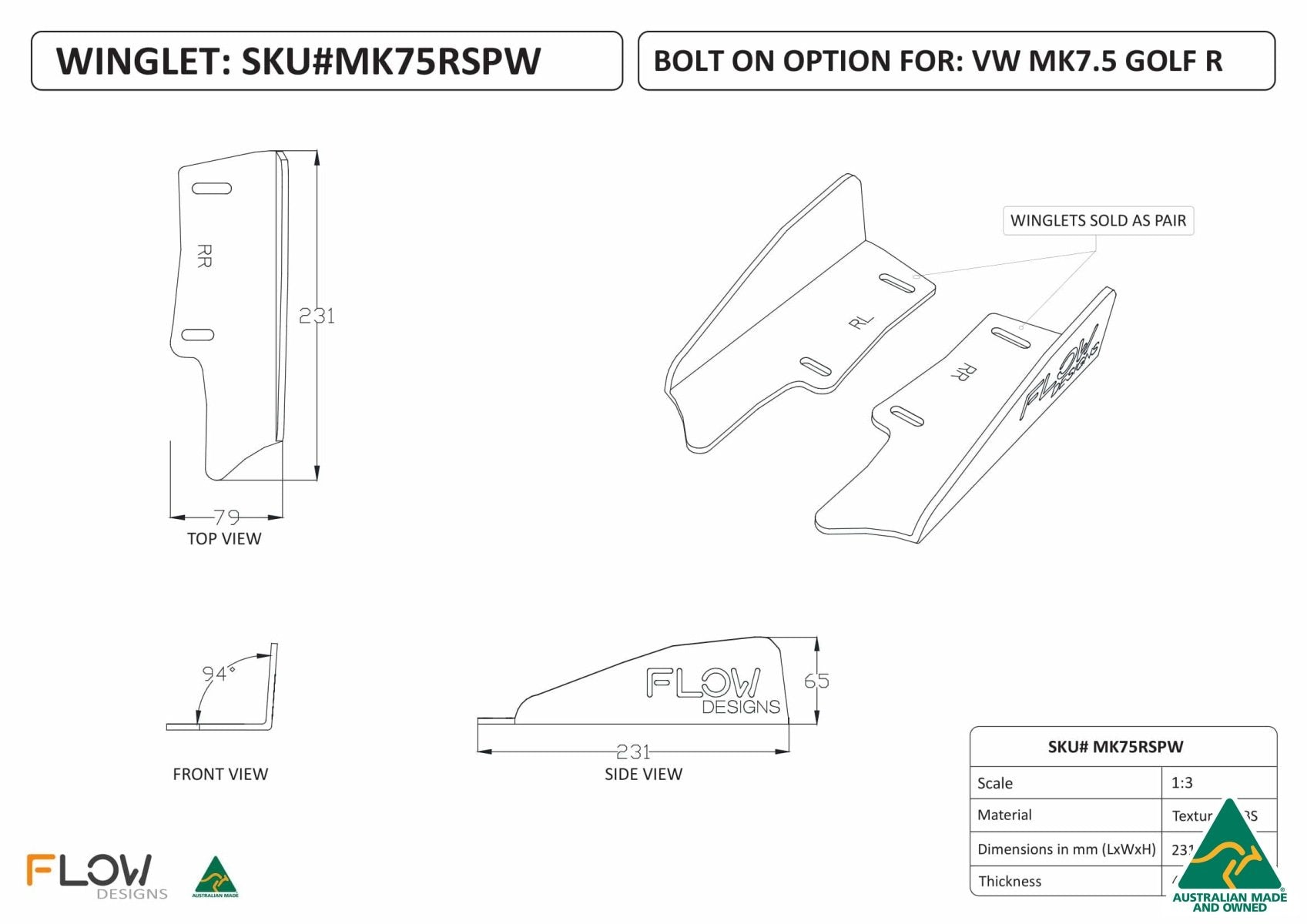 231mm Rear Spat Winglets MK75RSPW - MODE Auto Concepts