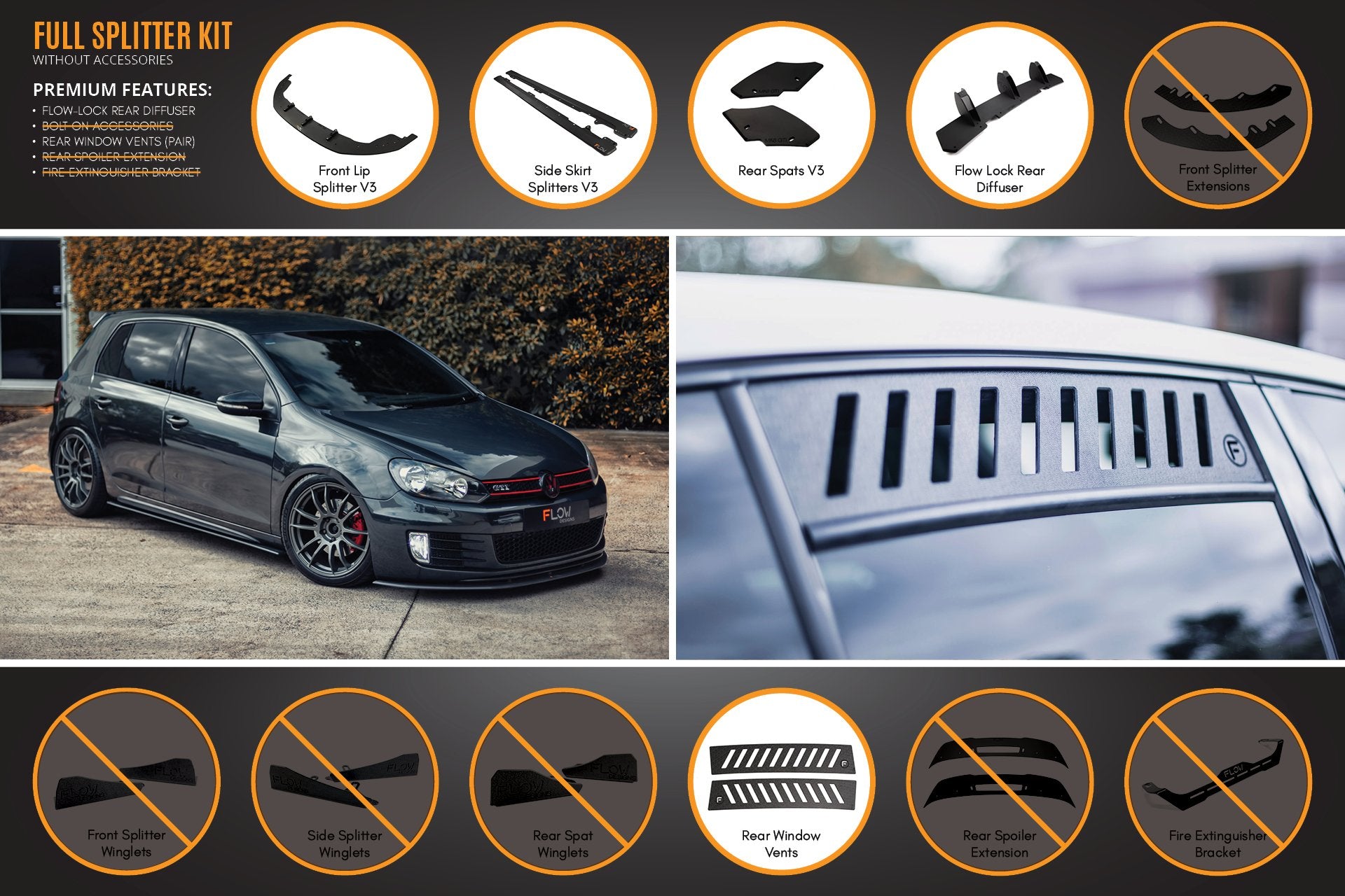 MK6 Golf GTI Full Lip Splitter Set - WITHOUT Bolt on Accessories - MODE Auto Concepts