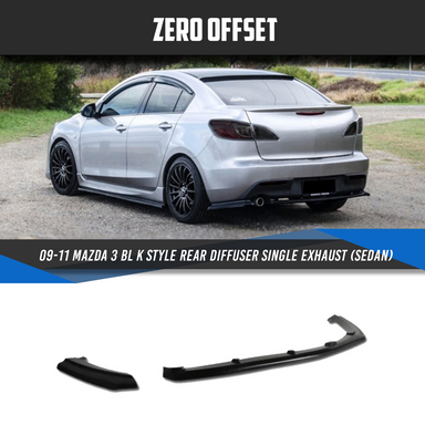 Zero Offset  K Style Rear Diffuser Single Exhaust for 09-11 Mazda 3 BL (Sedan) - MODE Auto Concepts