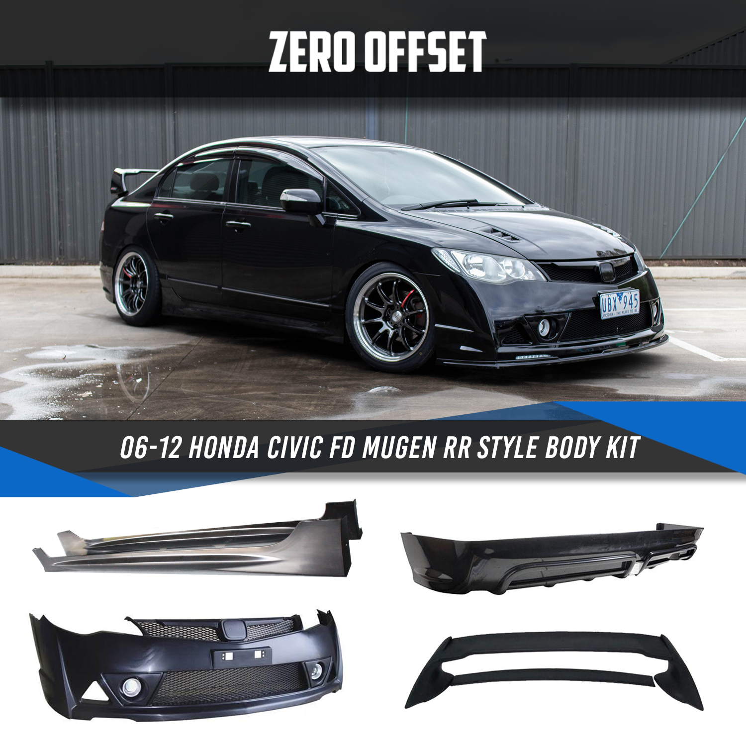 Zero Offset Mugen RR Style Body Kit for 06-12 Honda Civic FD
