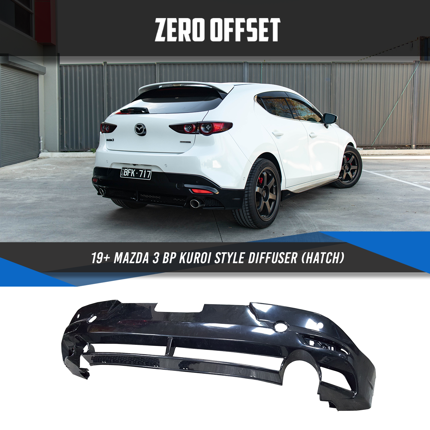 Zero Offset Kuroi Style Diffuser for 19+ Mazda 3 BP (Hatch)