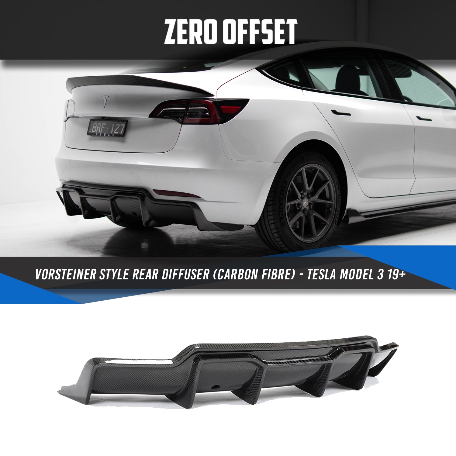 Zero Offset Vorsteiner Style Rear Diffuser (Carbon Fibre) for Tesla Model 3  19+