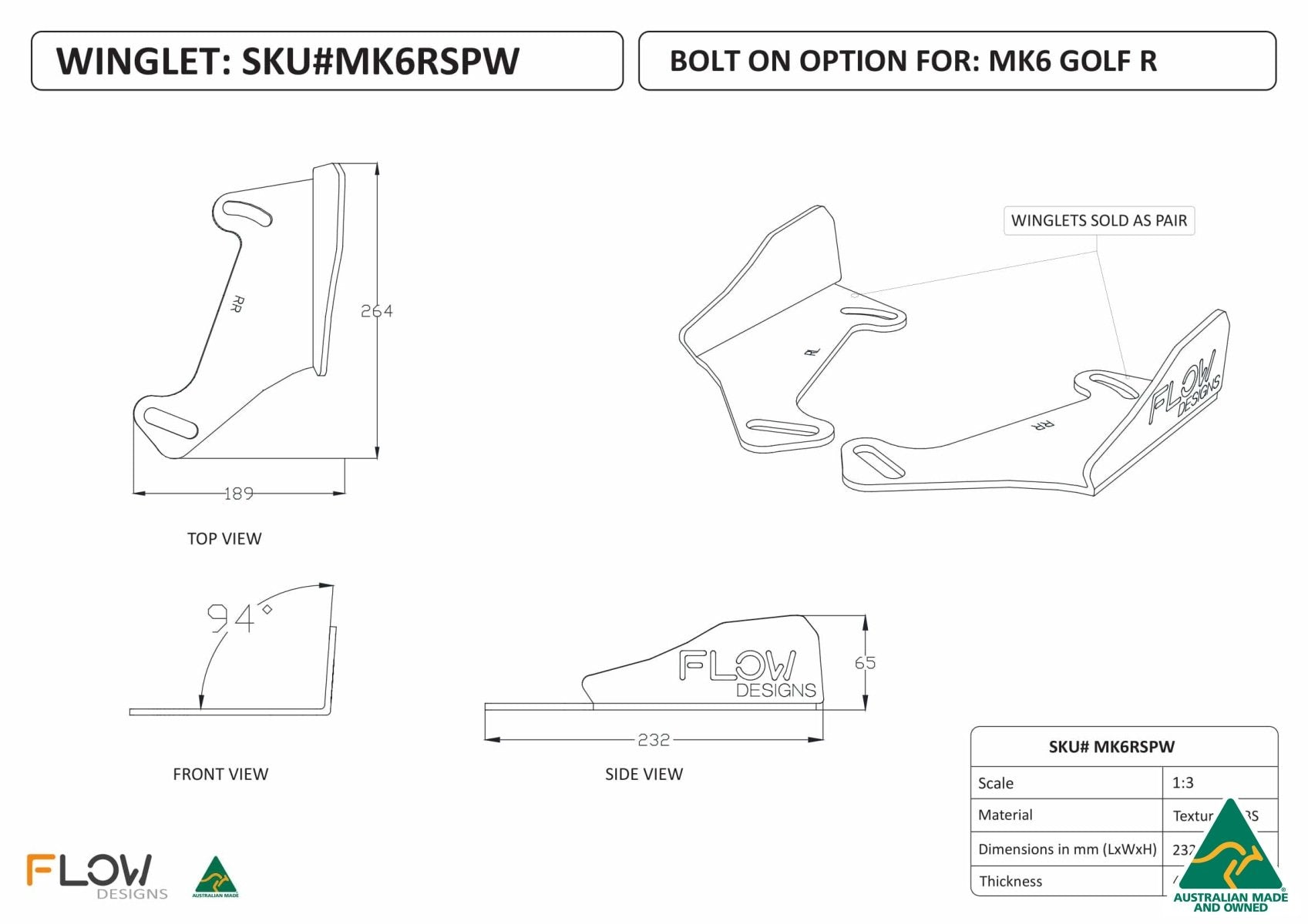 232mm Rear Spat Winglets MK6RSPW - MODE Auto Concepts