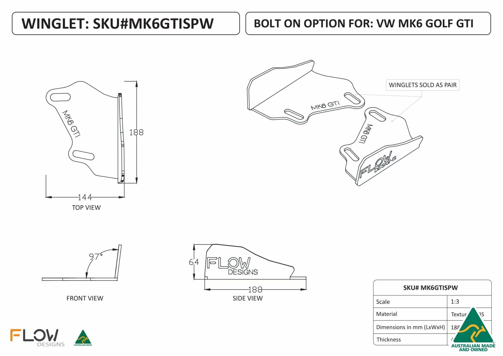 188mm Rear Spat Winglets MK6GTISPW - MODE Auto Concepts