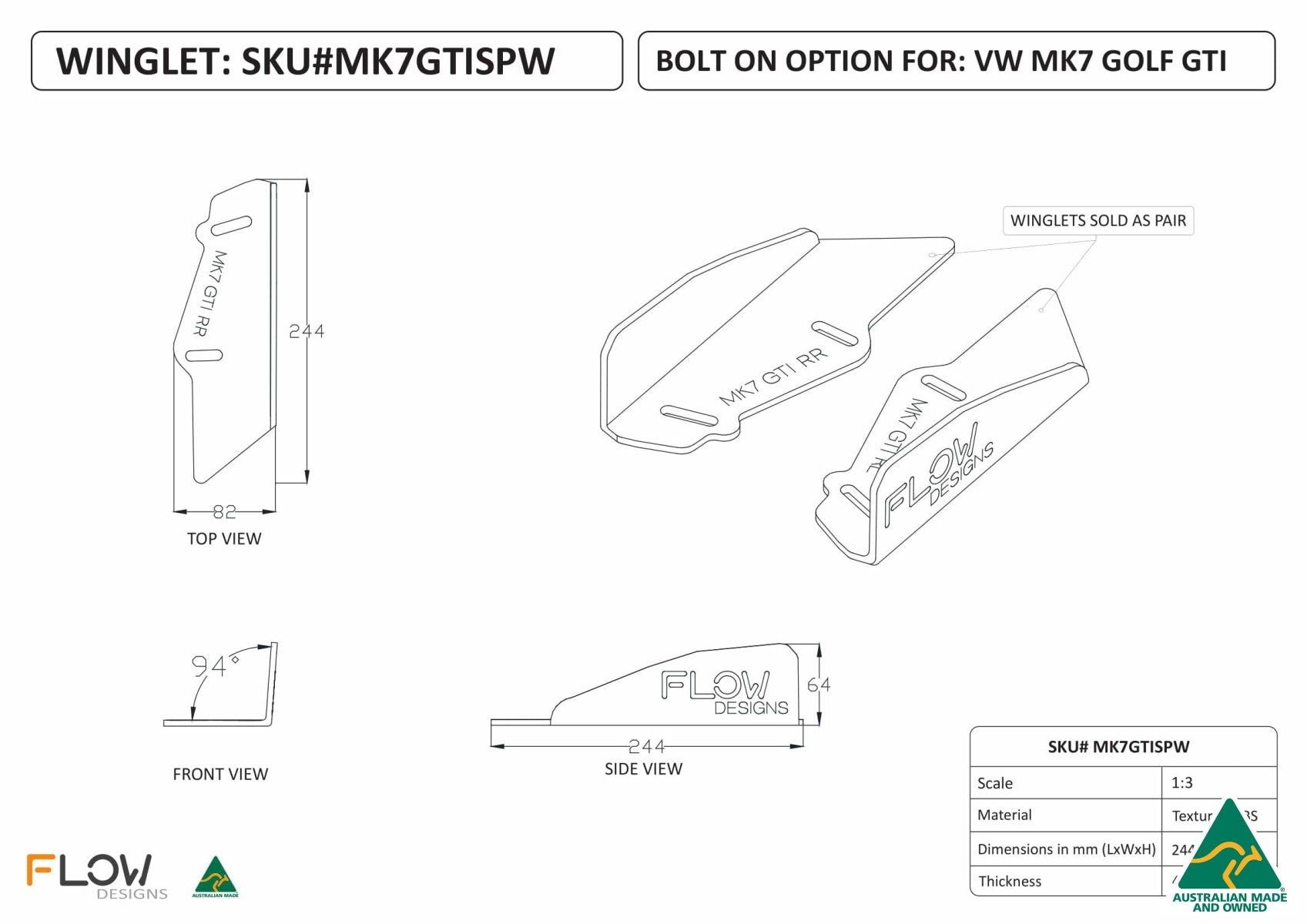 244mm Rear Spat Winglets MK7GTISPW - MODE Auto Concepts