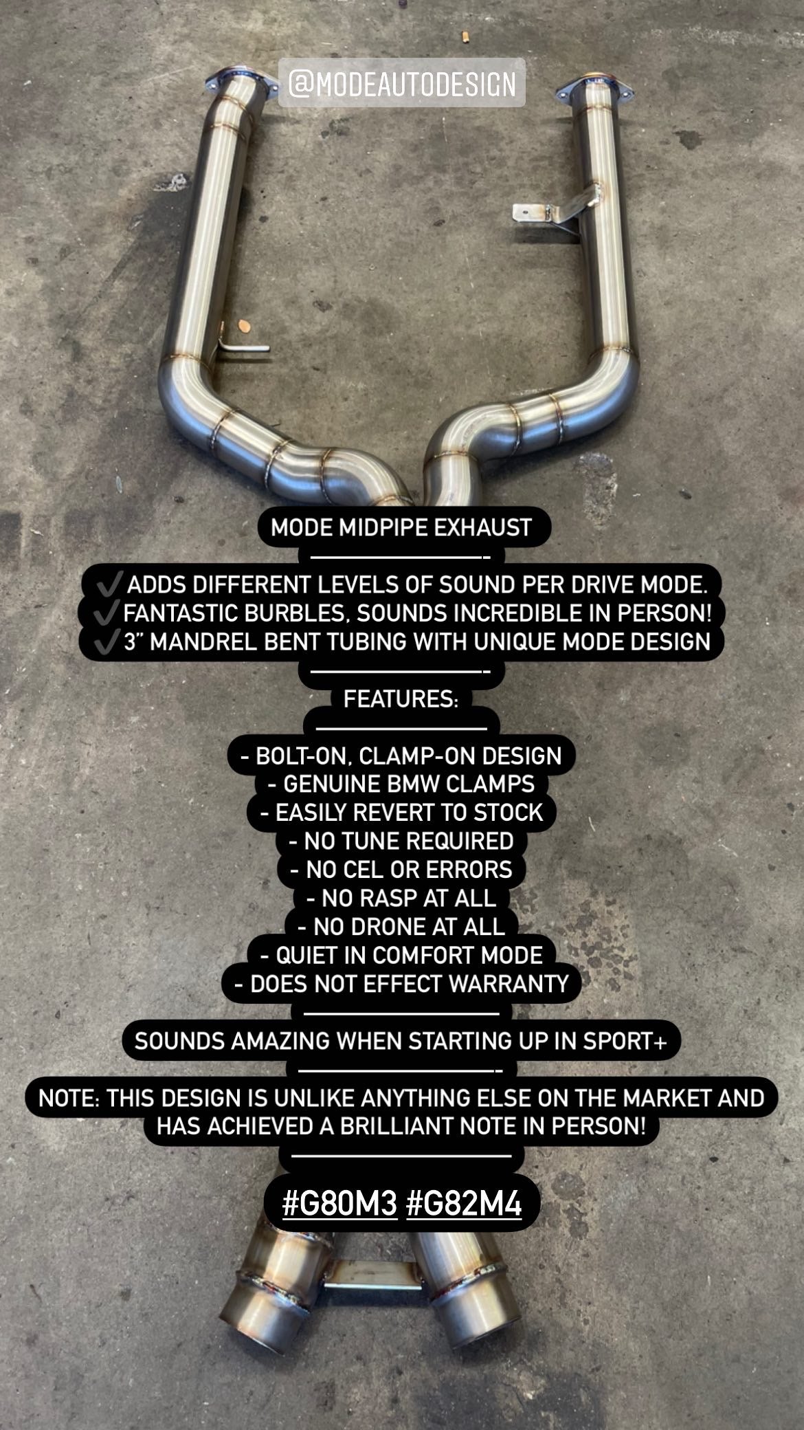 MODE Design Performance Big Mid Pipe suit BMW M3 G80 M4 G82 S58 - MODE Auto Concepts