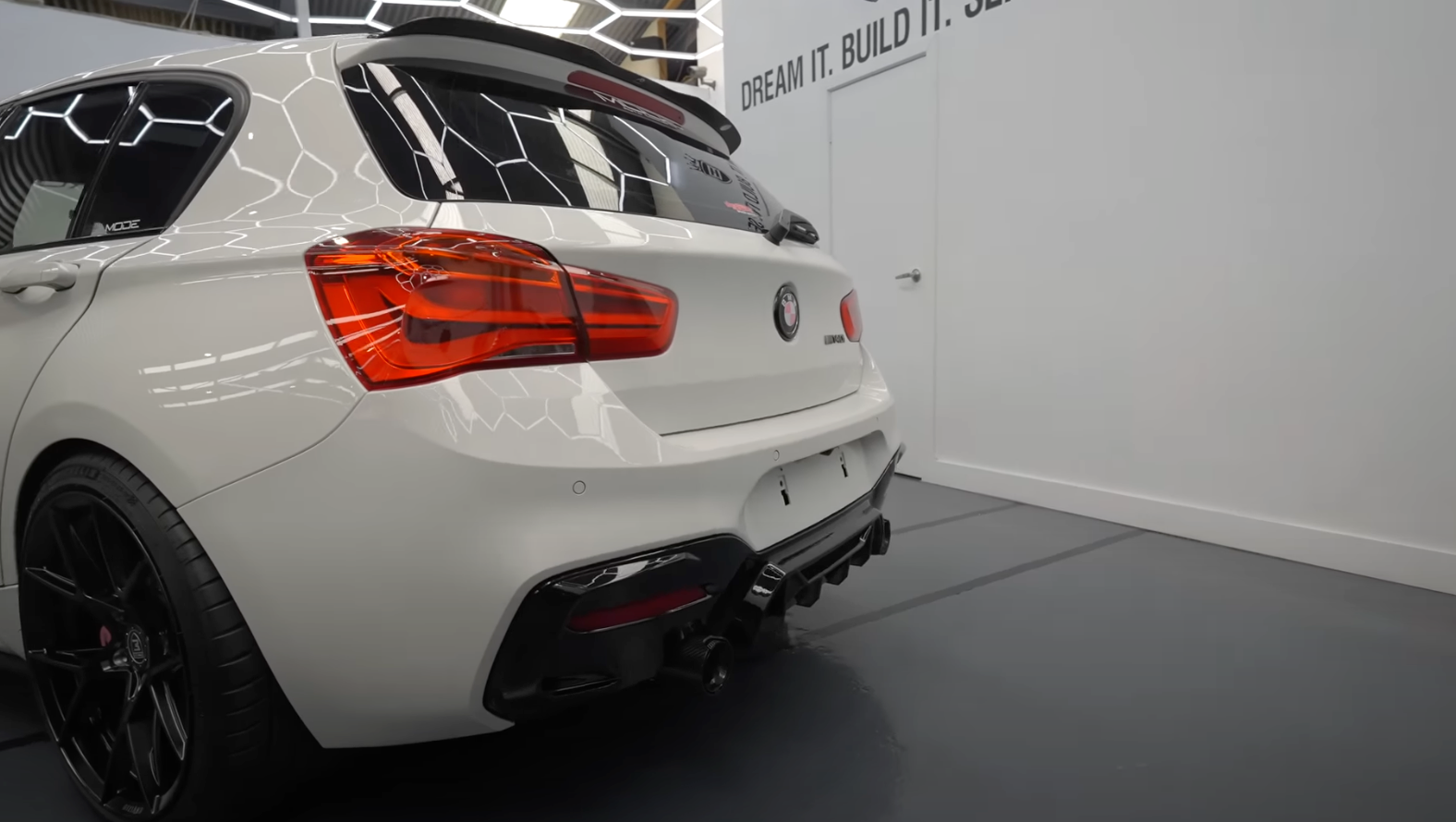 Exon Gloss Black M Performance Style Rear Diffuser w. Single Outlet for BMW 1-Series 118i 120i 125i LCI F20 M-Sport - MODE Auto Concepts