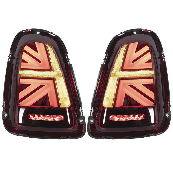 Luminosa Union Jack Style LED Tail Light Red w. Black Trim for MINI Cooper S JCW R56 R57 R58 R59 Hatch - MODE Auto Concepts