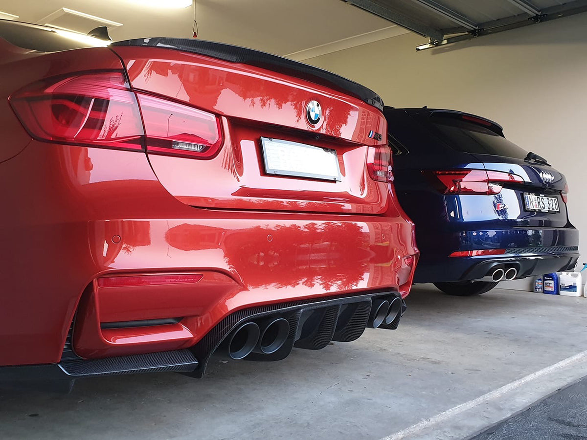 MODE Design 3.75" (98mm) Angle Cut Slip On Exhaust Tips Ceramic Coated Matte Black suit BMW M3/M4 (F80/F82) & M2 Competition (F87) S55 - MODE Auto Concepts